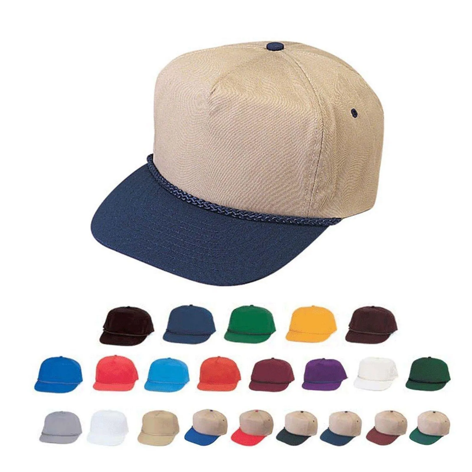 Blank Two Tone 5 Panel Baseball Cotton Twill Braid Snapback Hats Caps